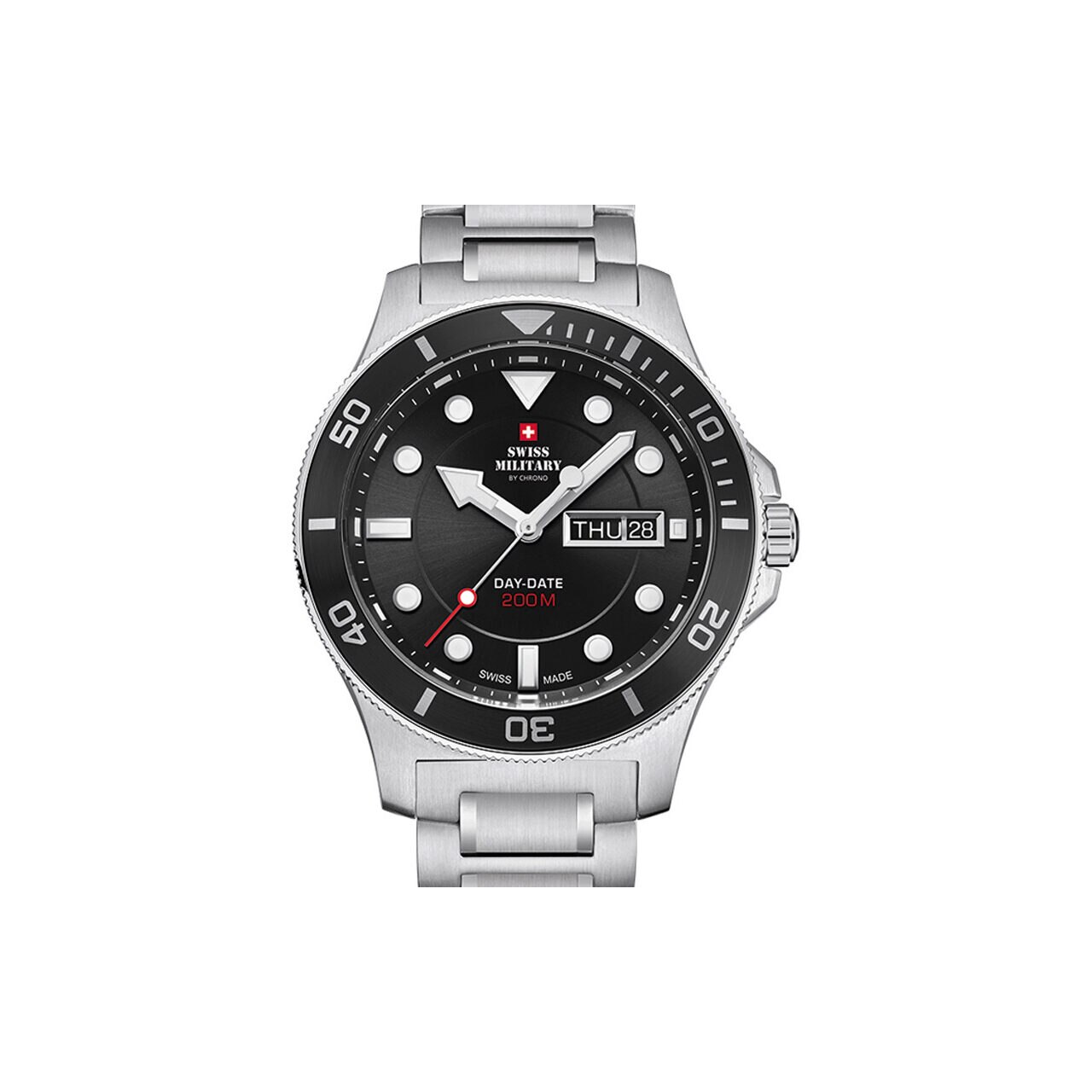 Ceas barbatesc Swiss Military SM34068.12 Day-Date 42 mm, 10ATM, Argintiu