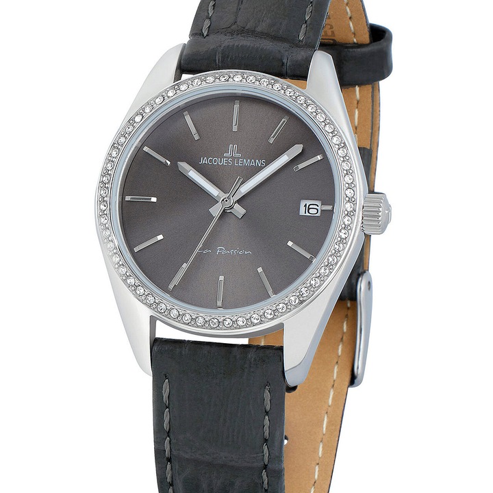 Ceas de dama Jacques Lemans 1-2085A La Passion, 30mm, 10ATM, Argintiu