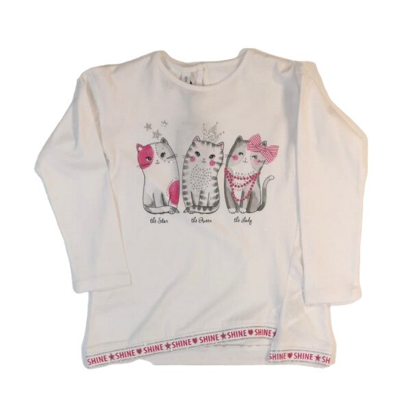 Tricou fete iDO, alb, desen pisici