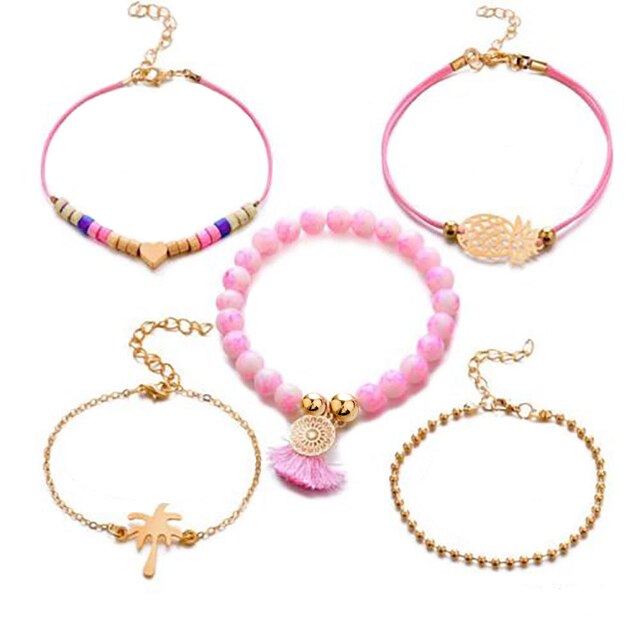 Set 5 bratari boho dama, roz, 24 cm lungime