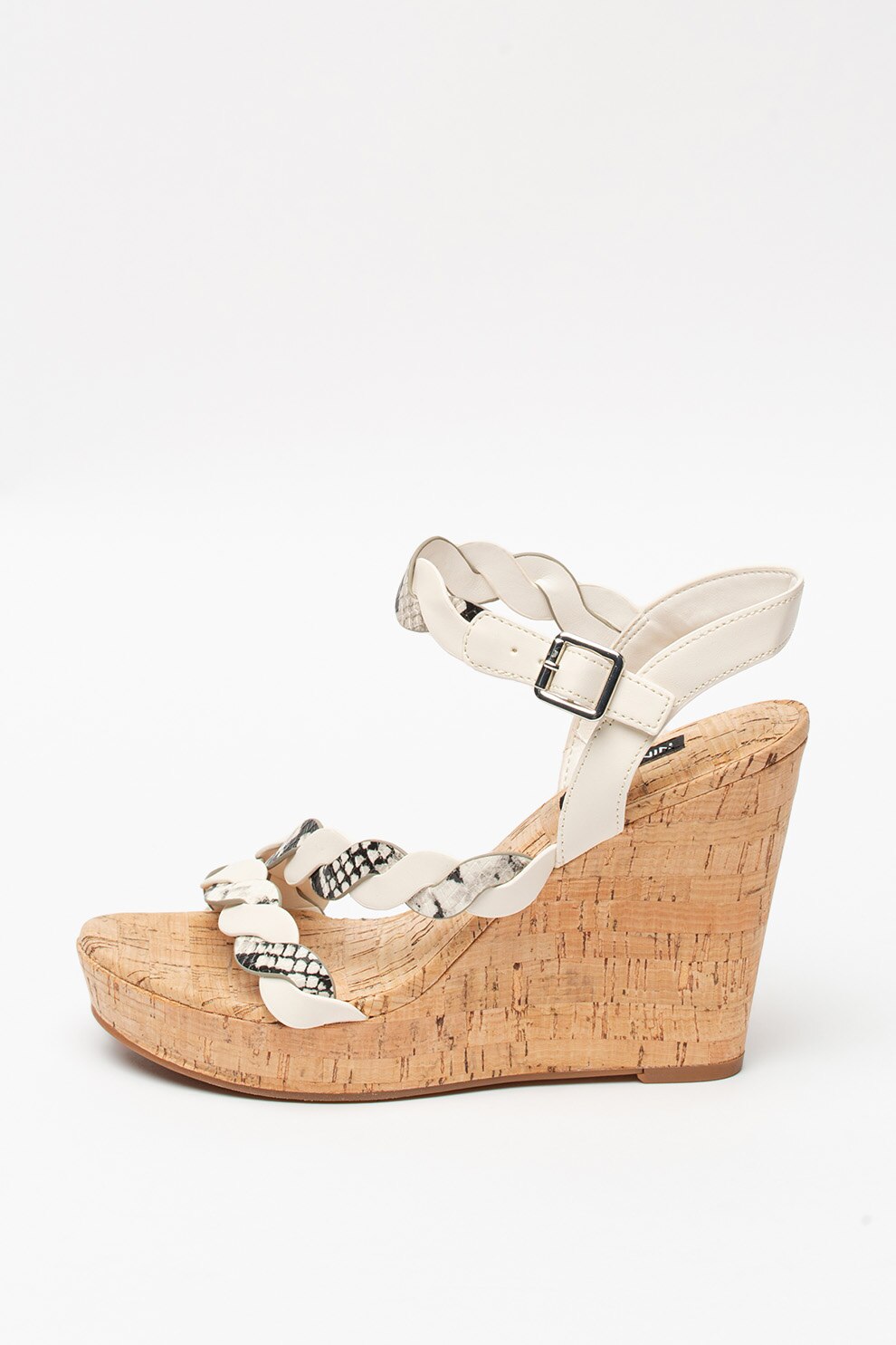 NINE WEST, Sandale wedge de piele ecologica Brette, Alb/Negru, 9