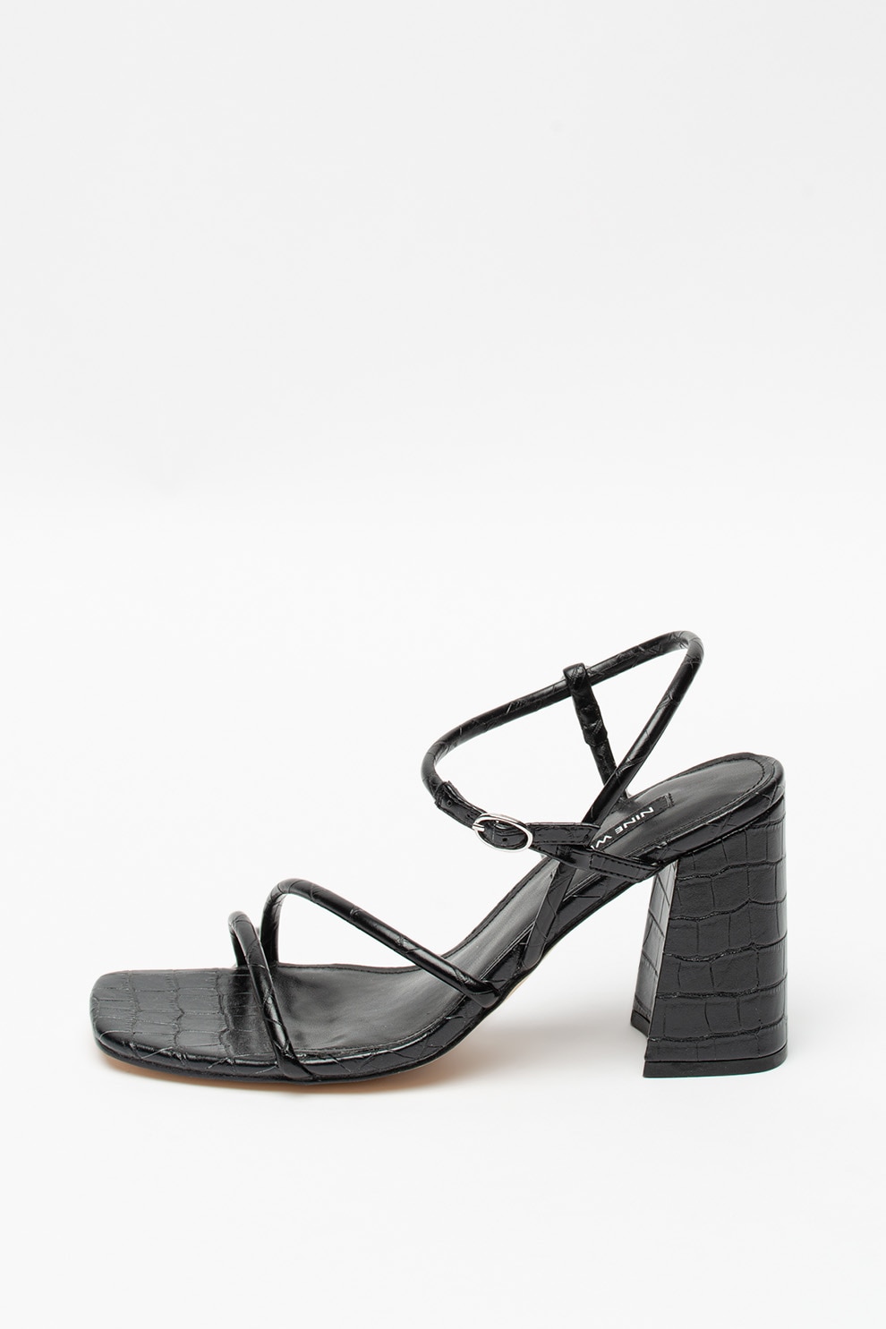 NINE WEST, Sandale de piele ecologica cu toc masiv Gellar GELLAR-SYBLK