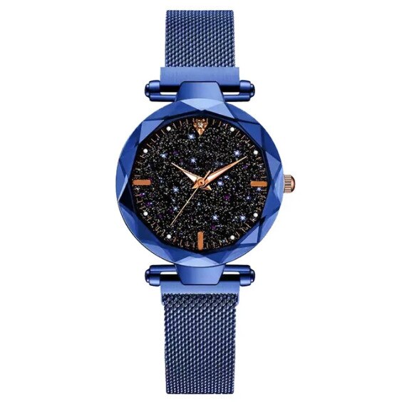 Ceas dama GENEVA CS1187, model Starry Sky, bratara magnetica, elegant, albastru