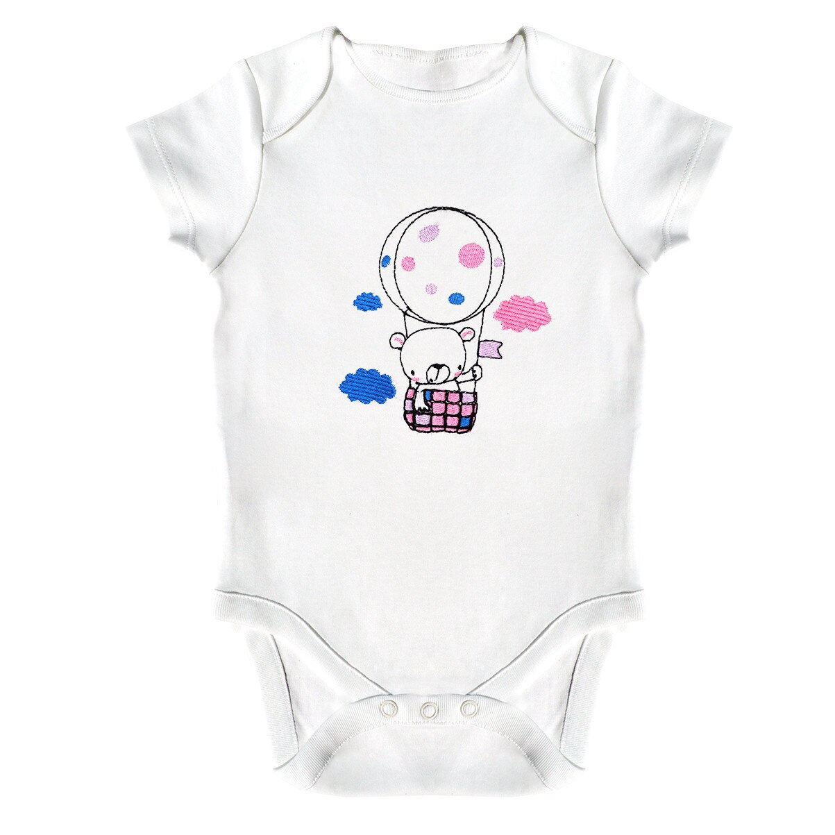 Body bebe, LWS, bumbac organic, brodat, model ursulet in balon, Alb