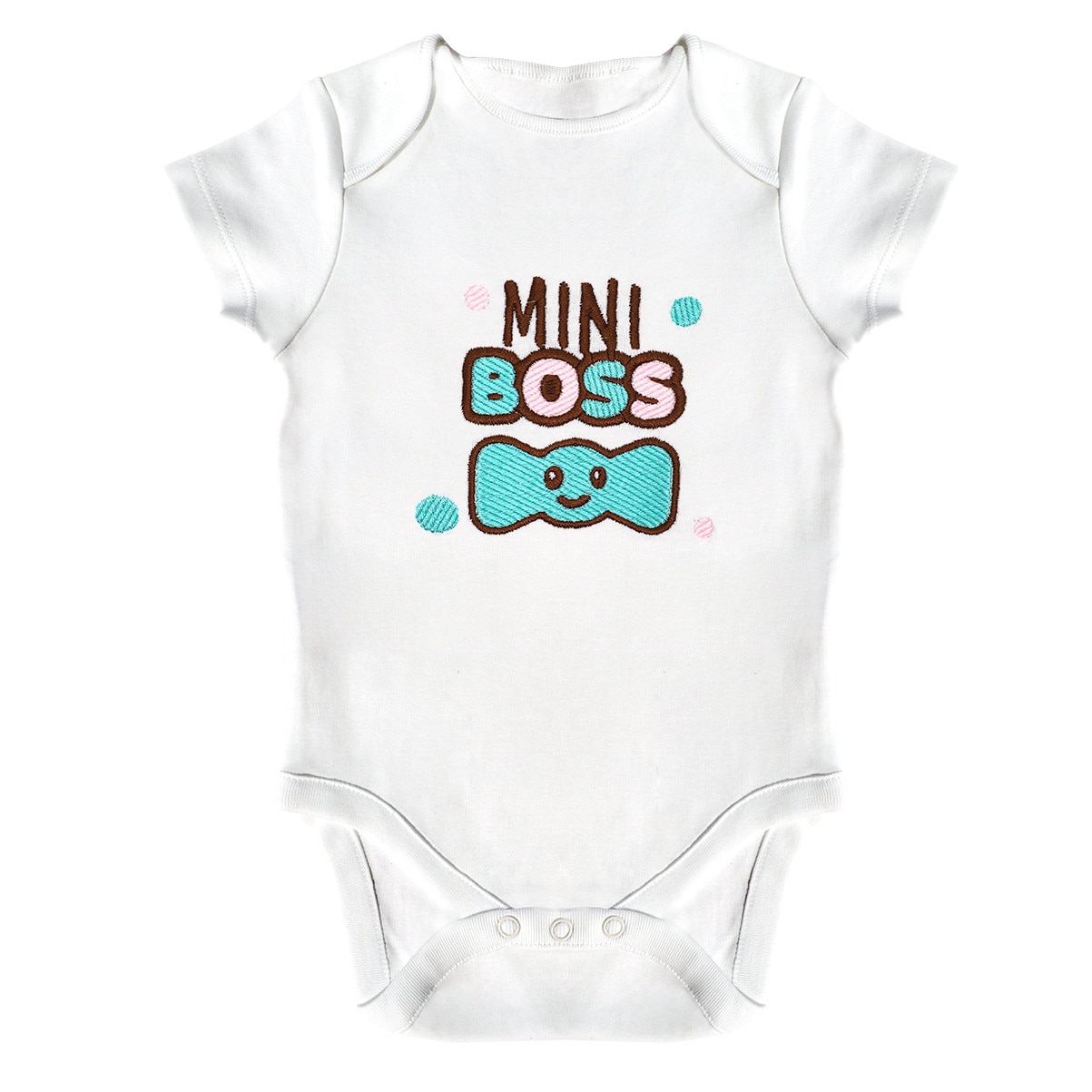Body bebe, LWS, bumbac organic, brodat, model micul sef cu papion, Alb