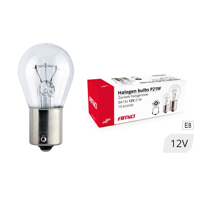 Комплект от 2 халогенни крушки, цокъл P21W, BA15s, захранване 12V