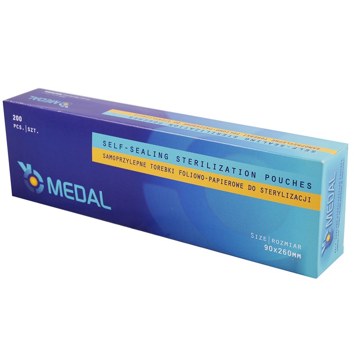 Pungi de sterilizare autoadezive pentru autoclav set 200 bucati, 90mmx260mm