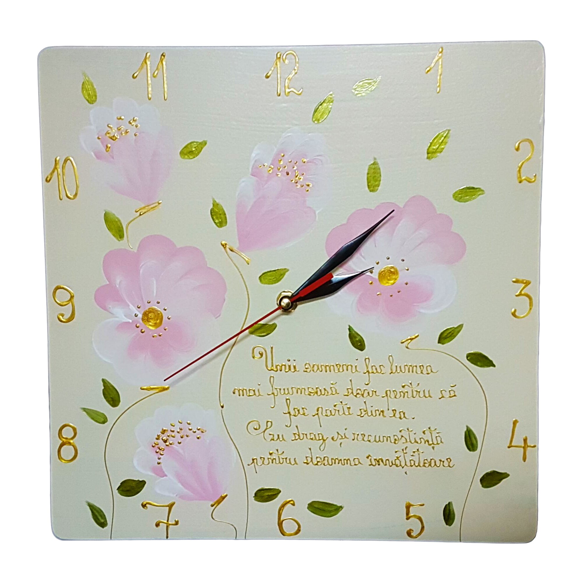 Ceas patrat 30 cm, Art Stic, Dust roses