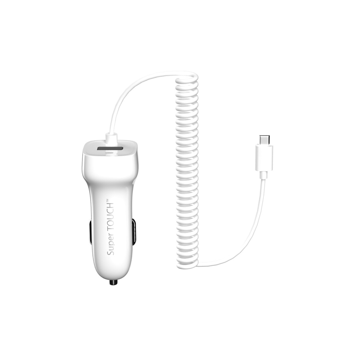 Incarcator auto cablu Micro USB de 1 m + 1 USB Super TOUCH, alb