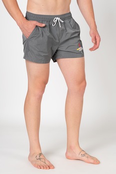 Karl Lagerfeld, Pantaloni scurti de inot cu talie elastica, Gri inchis Karl Lagerfeld, Pantaloni scurti de inot cu talie elastica, Gri inchis