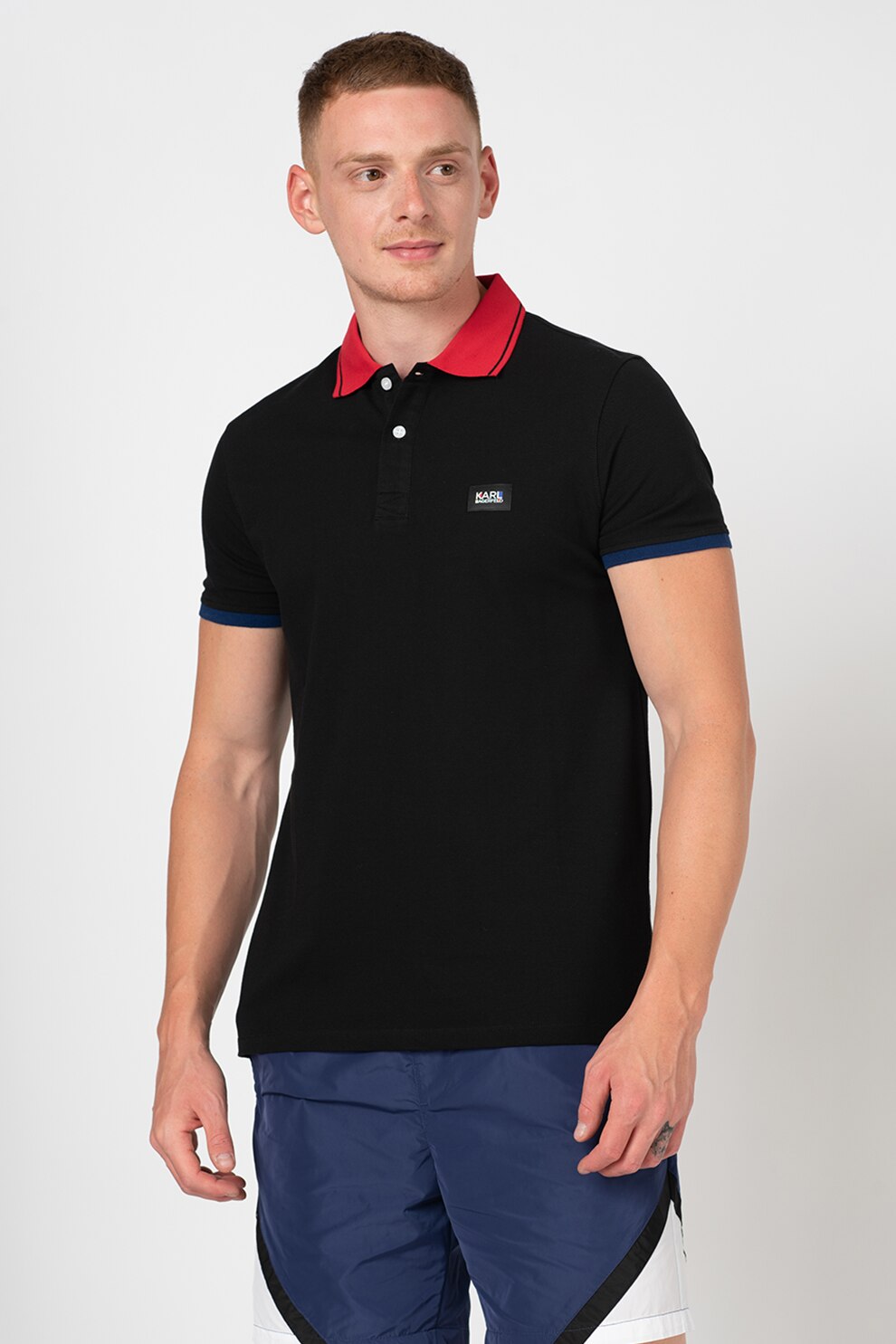 Karl Lagerfeld, Tricou polo de casa, cu aplicatie logo discreta, Negru