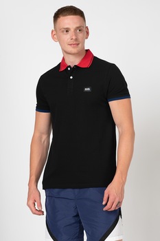 Karl Lagerfeld, Tricou polo de casa, cu aplicatie logo discreta, Negru Karl Lagerfeld, Tricou polo de casa, cu aplicatie logo discreta, Negru