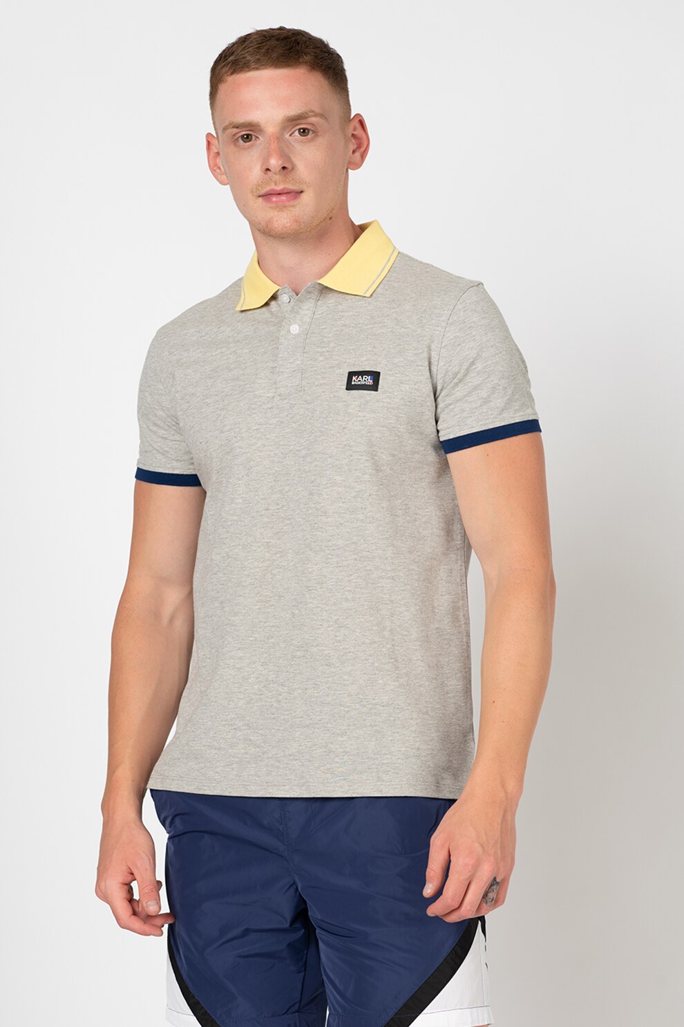Karl Lagerfeld, Tricou polo de casa, cu aplicatie logo discreta, Gri deschis