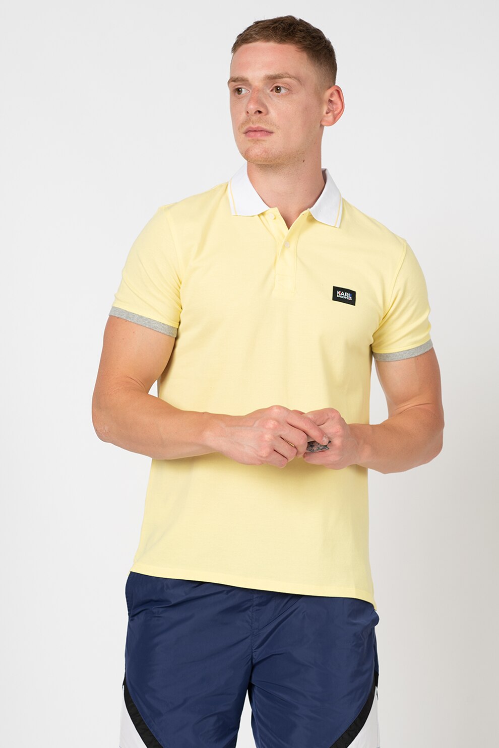 Karl Lagerfeld, Tricou polo de casa, cu aplicatie logo discreta, Galben