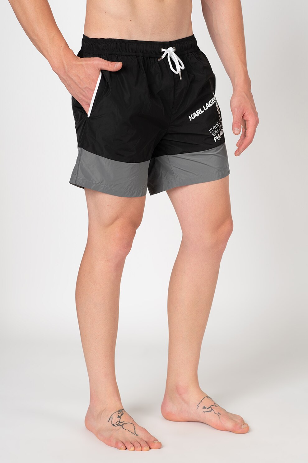 Karl Lagerfeld, Pantaloni scurti de baie cu logo, Negru