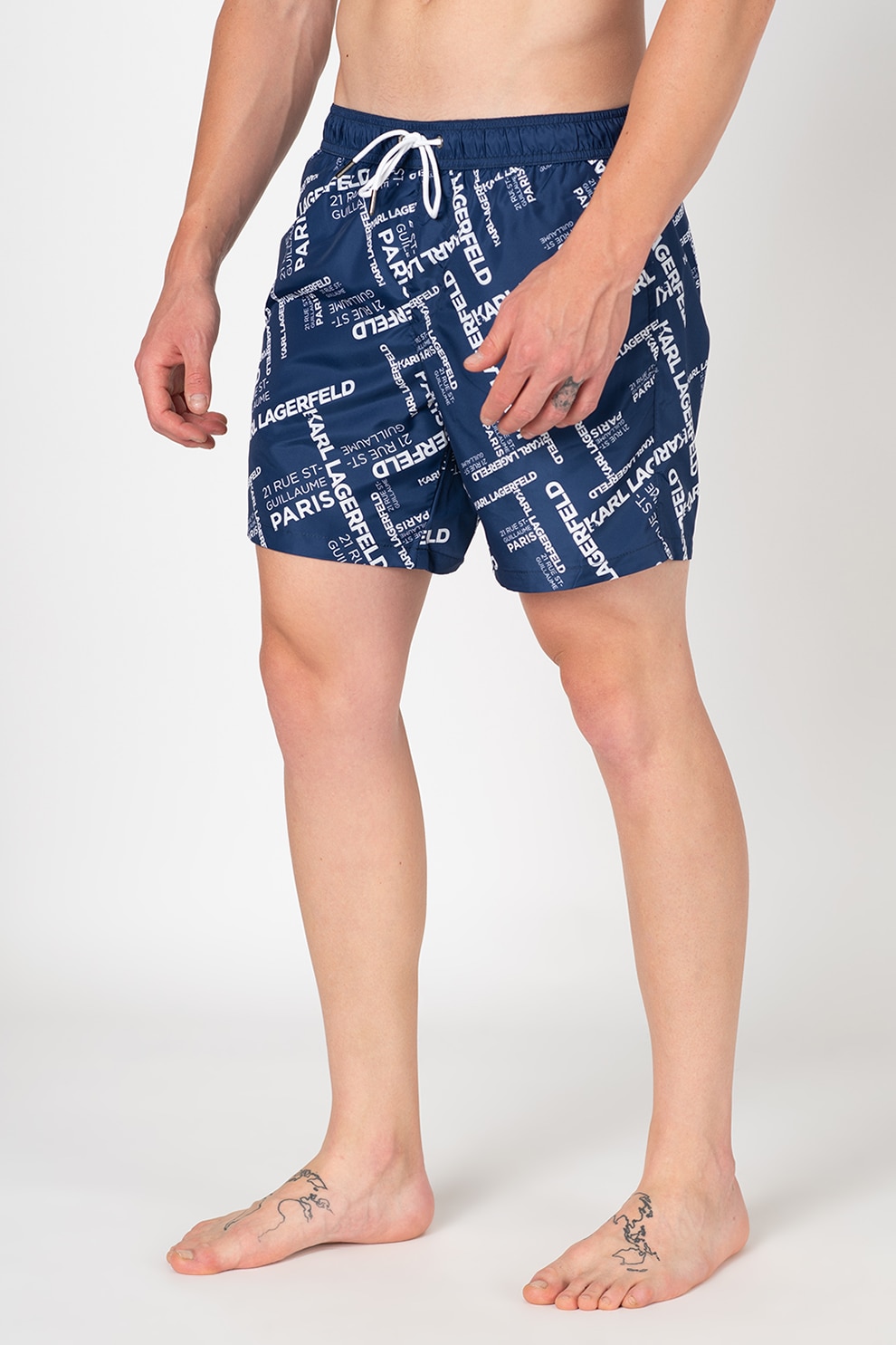 Karl Lagerfeld, Pantaloni scurti de baie cu imprimeu logo, Bleumarin