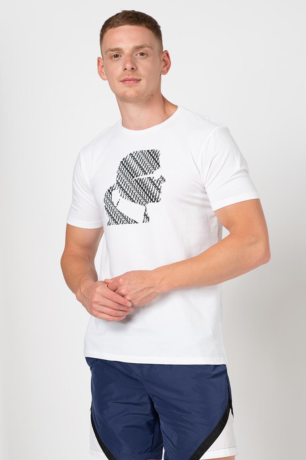 Karl Lagerfeld, Tricou regular fit cu model logo, Alb