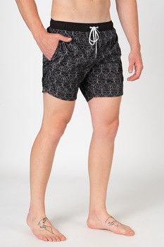 Karl Lagerfeld, Pantaloni scurti de baie cu imprimeu logo, Negru, S Karl Lagerfeld, Pantaloni scurti de baie cu imprimeu logo, Negru, S