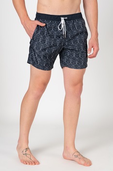 Karl Lagerfeld, Pantaloni scurti de baie cu imprimeu logo, Bleumarin, S Karl Lagerfeld, Pantaloni scurti de baie cu imprimeu logo, Bleumarin, S