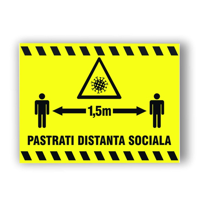 Indicator Autocolant cu Pastrati Distanta Sociala /culoare Galben-Negru