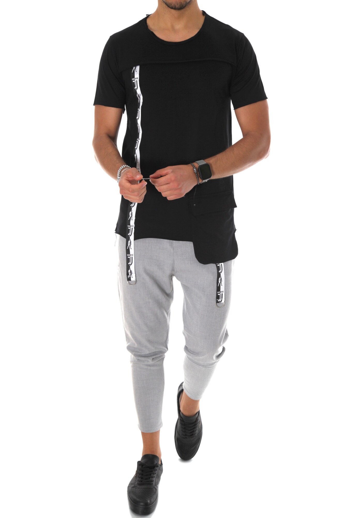 Tricou negru, A9720, slim fit, pentru barbati, Negru