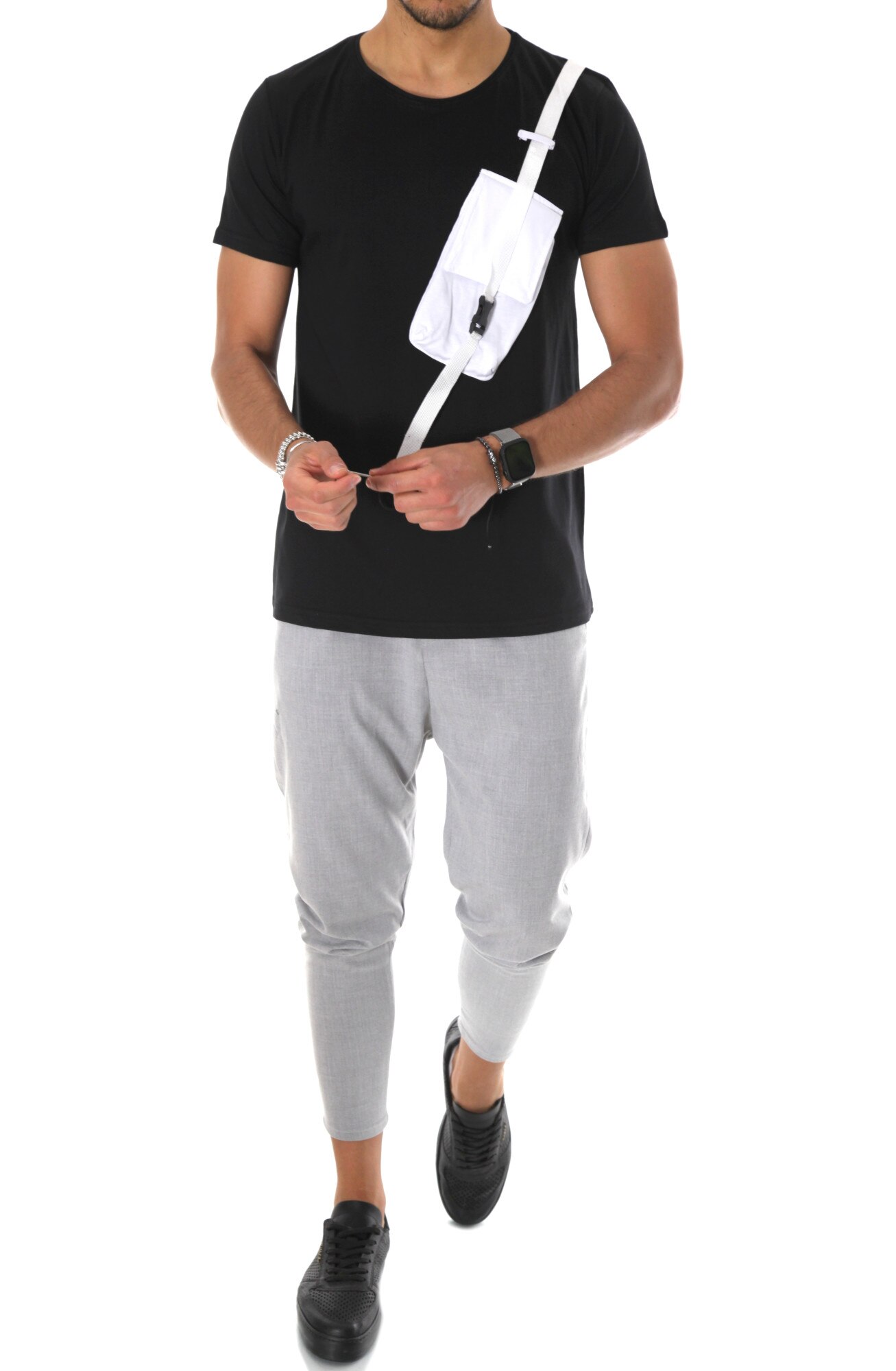 Tricou negru, A9710, slim fit, pentru barbati, cu imprimeu, Negru