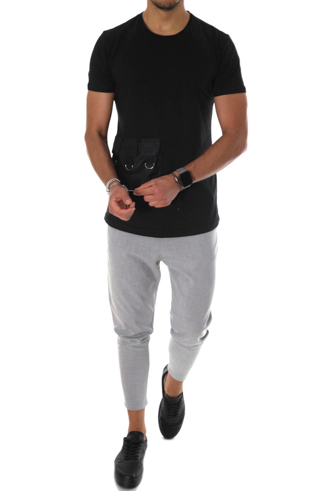 Tricou negru, A9723, slim fit, pentru barbati, Negru