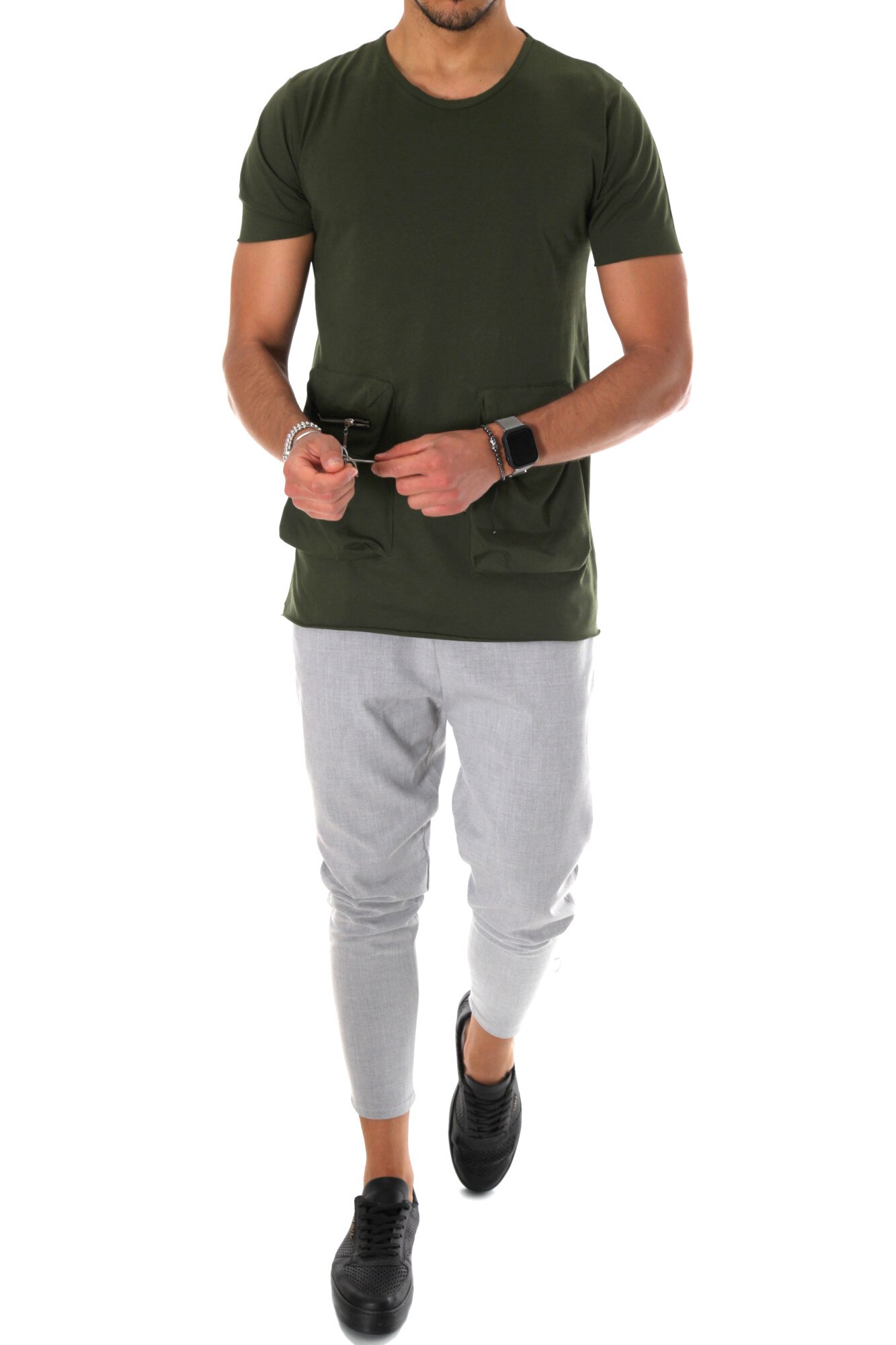 Tricou kaki, A9727, slim fit, pentru barbati, Kaki
