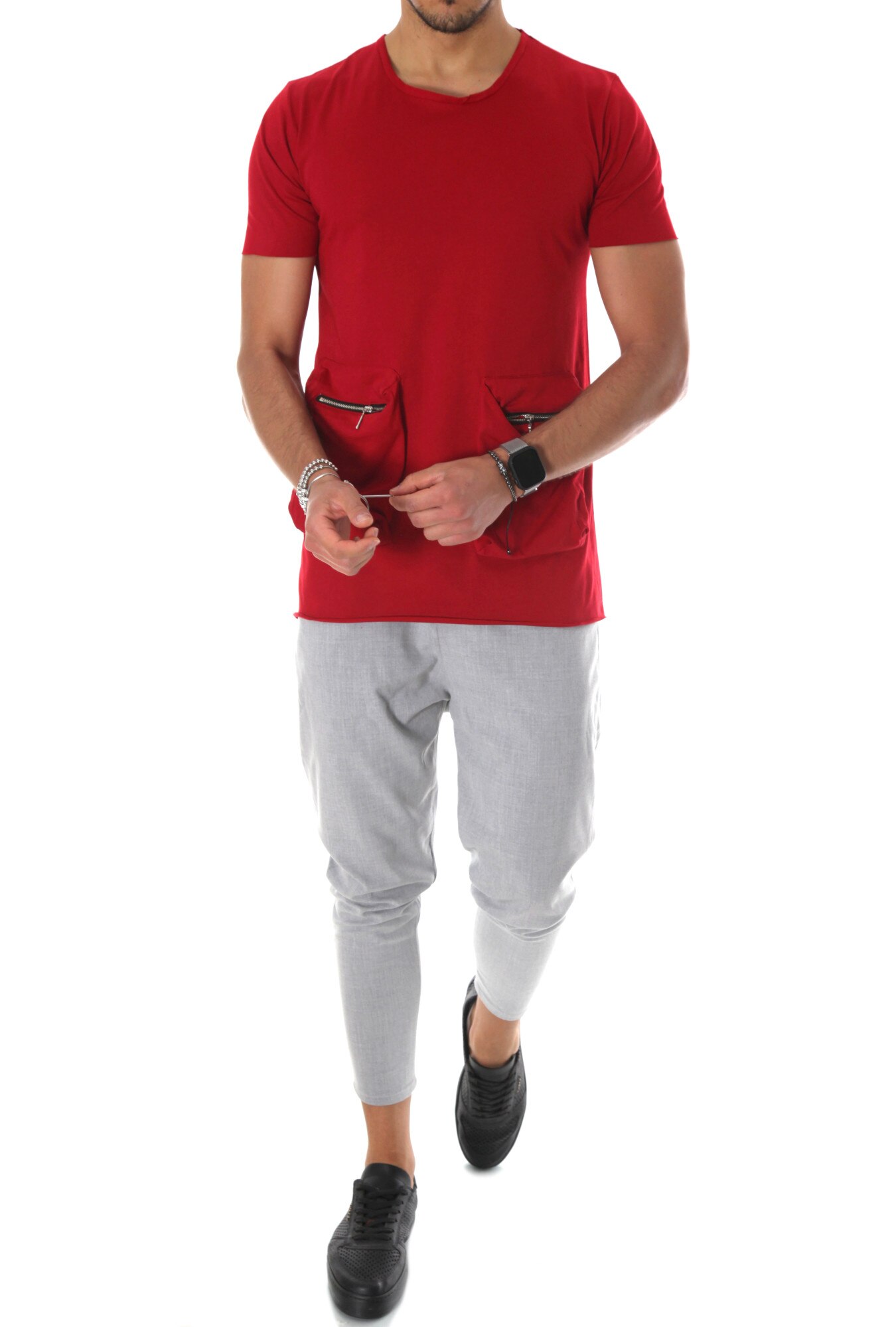 Tricou rosu, A9725, slim fit, pentru barbati, Rosu