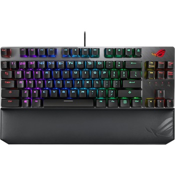 Tastatura gaming mecanica ASUS ROG Strix Scope TKL Deluxe, RGB, switch-uri Cherry MX Red, cadru din aluminiu, suport ergonomic detasabil, iluminare Aura Sync, Negru Tastatura gaming mecanica ASUS ROG Strix Scope TKL Deluxe, RGB, switch-uri Cherry MX Red, cadru din aluminiu, suport ergonomic detasabil, iluminare Aura Sync, Negru