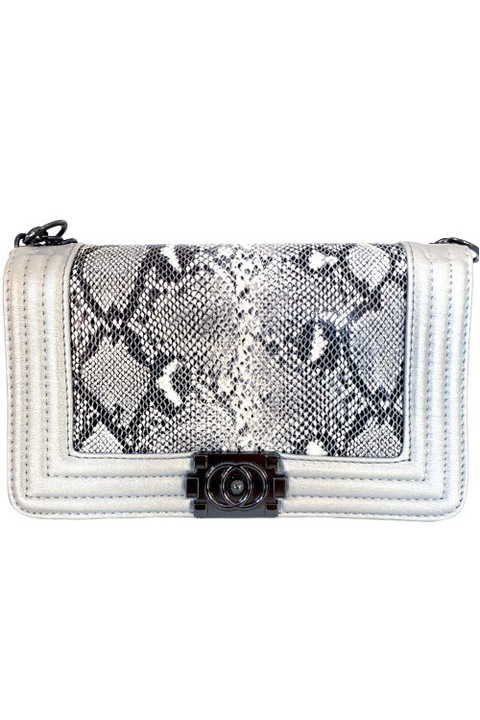 Geanta dama Freya, Gento Accessories, Print Snake, Piele Ecologica, 20 x 9 x 15, Gri, 20 x 15 x 9 cm/20x9x15