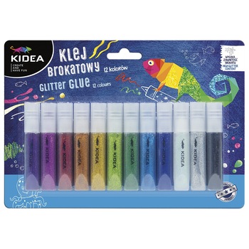 Lipici colorat cu gltter pentru copii, Kidea, 12 buc Lipici colorat cu gltter pentru copii, Kidea, 12 buc