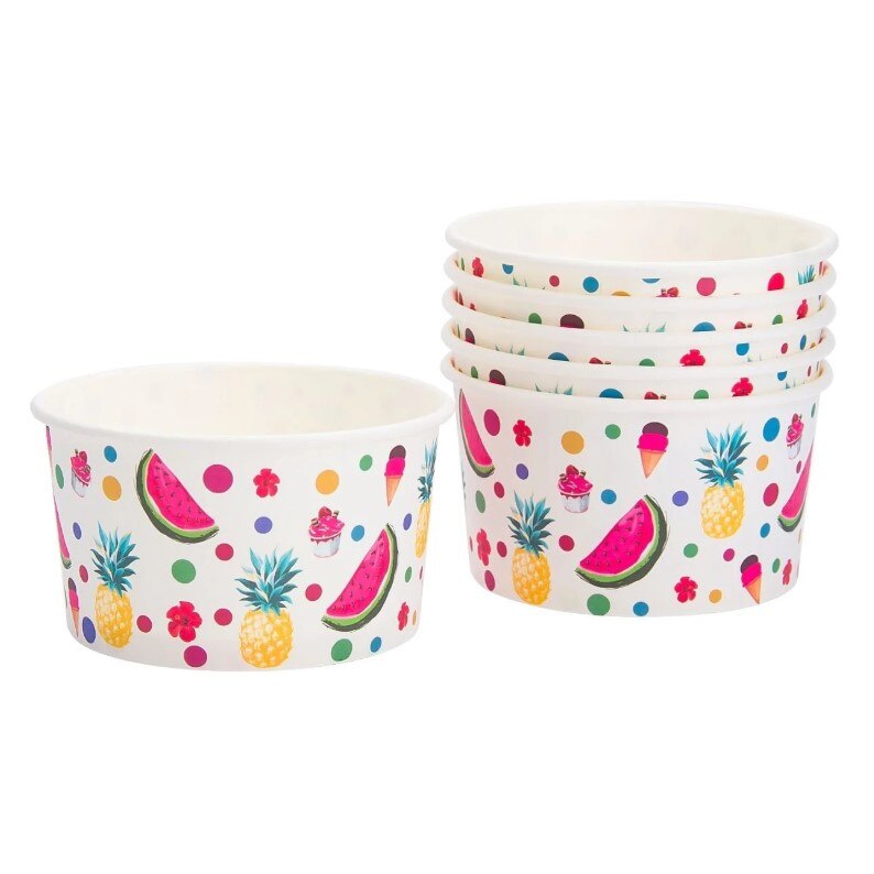 Set boluri pentru inghetata, Zola®, din carton, model cu fructe, 6 bucati, 240 ml