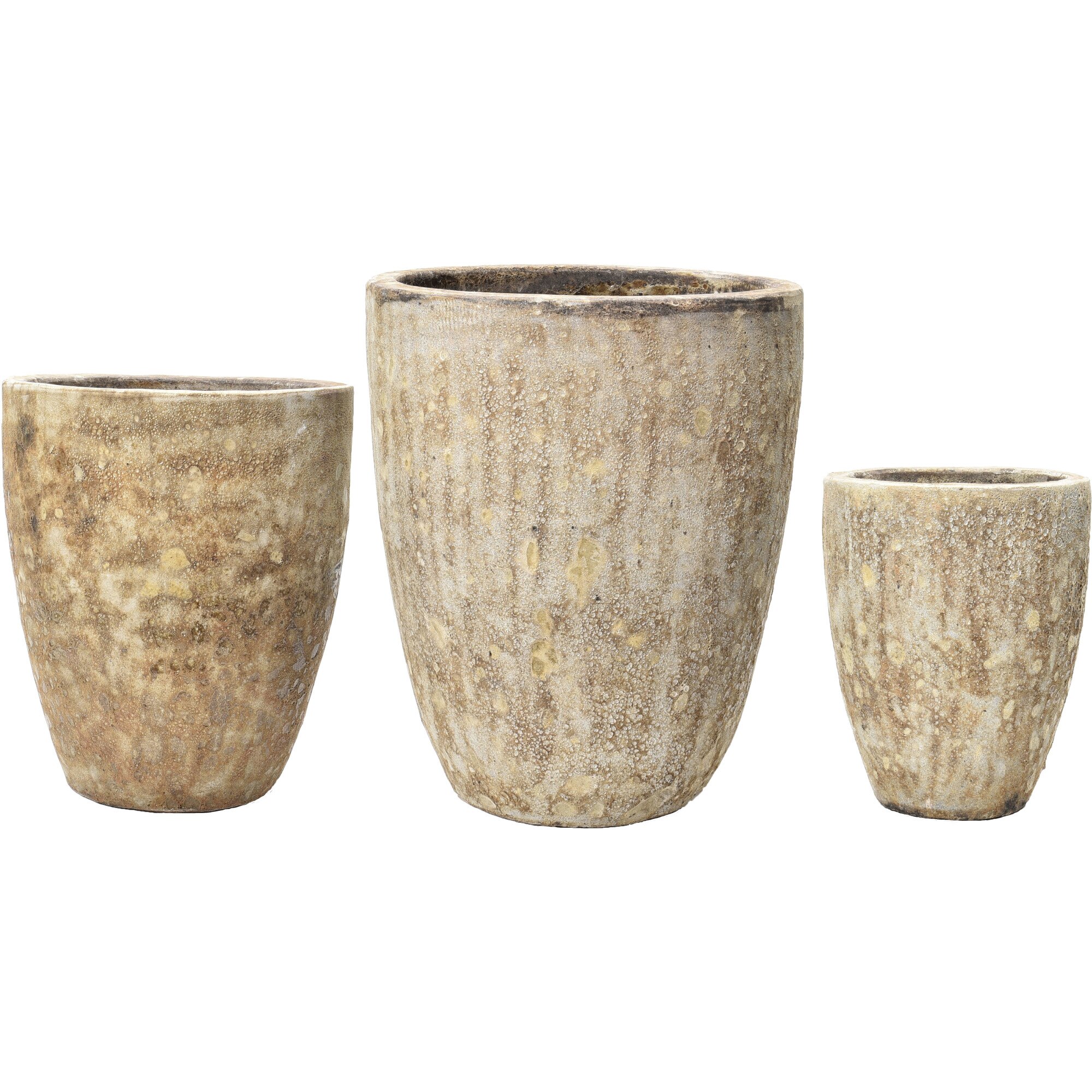 Set 3 ghivece decorative Veranda Concept, AT-29-A, culoare Crem/Galben, Diametru x Inaltime 55x67, 45x55, 35x43