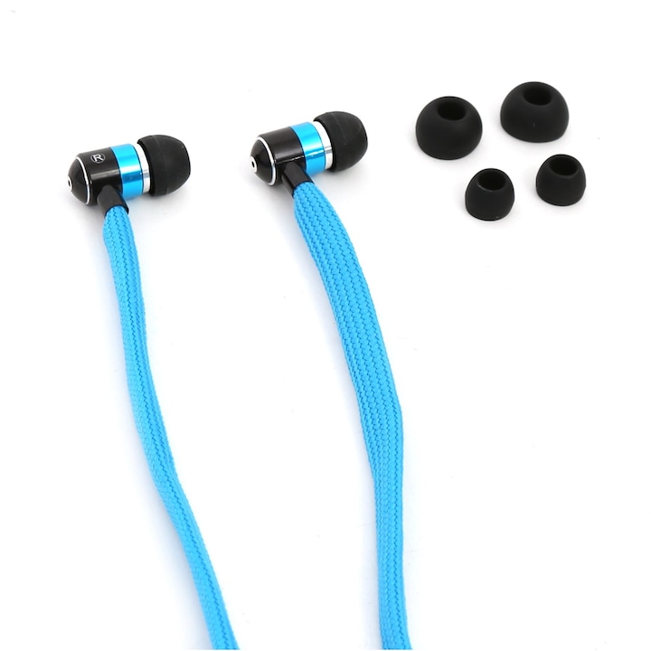 Слушалки In-ear с микрофон Freestyle FH2112, дантелен текстилен кабел 125 см, 3,5 мм жак конектор, сини