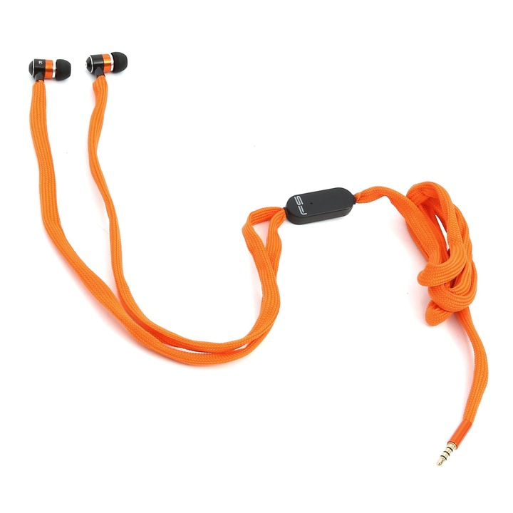 Слушалки за поставяне в ушите с микрофон, Freestyle FH2112, дантелен текстилен кабел 125 см, 3,5 мм жак конектор, оранжеви