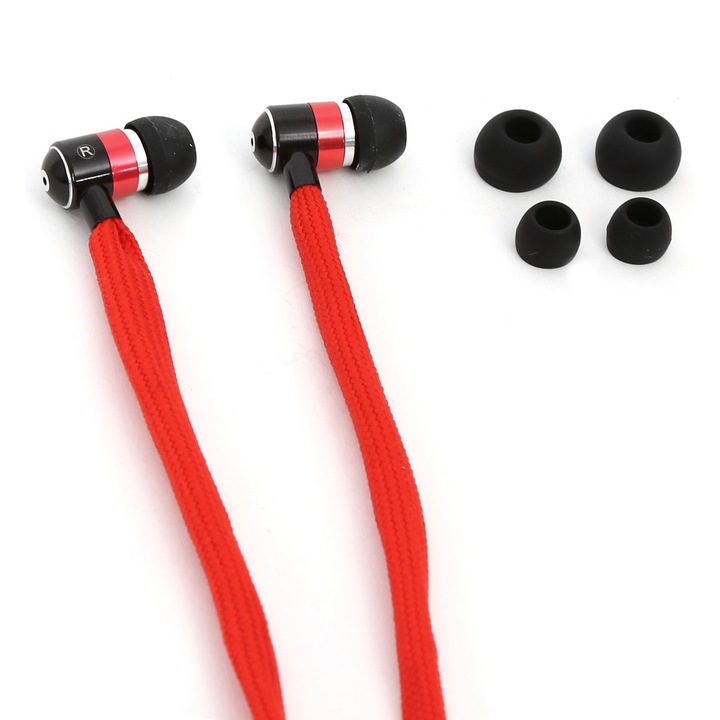 Casti in-ear cu microfon, Freestyle FH2112, cablu textil tip siret 125cm, conector jack 3.5mm, Rosu