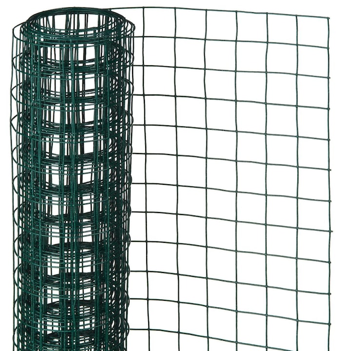 Оградна мрежа Nature, квадрат, 0,5х5 м, 13 мм, стомана, зелен цвят