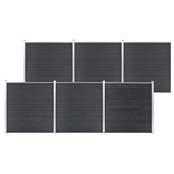 Set de 54 panouri de gard cu stalpi de gradina, vidaXL, Lemn compozit, 1045 x 186 cm, Gri Set de 54 panouri de gard cu stalpi de gradina, vidaXL, Lemn compozit, 1045 x 186 cm, Gri