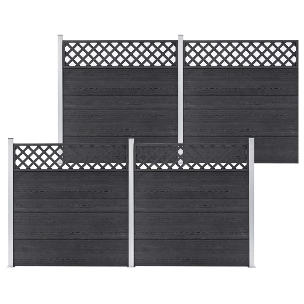 Set de 4 panouri de gard vidaXL- Lemn compozit, 699 x 185 cm, Gri