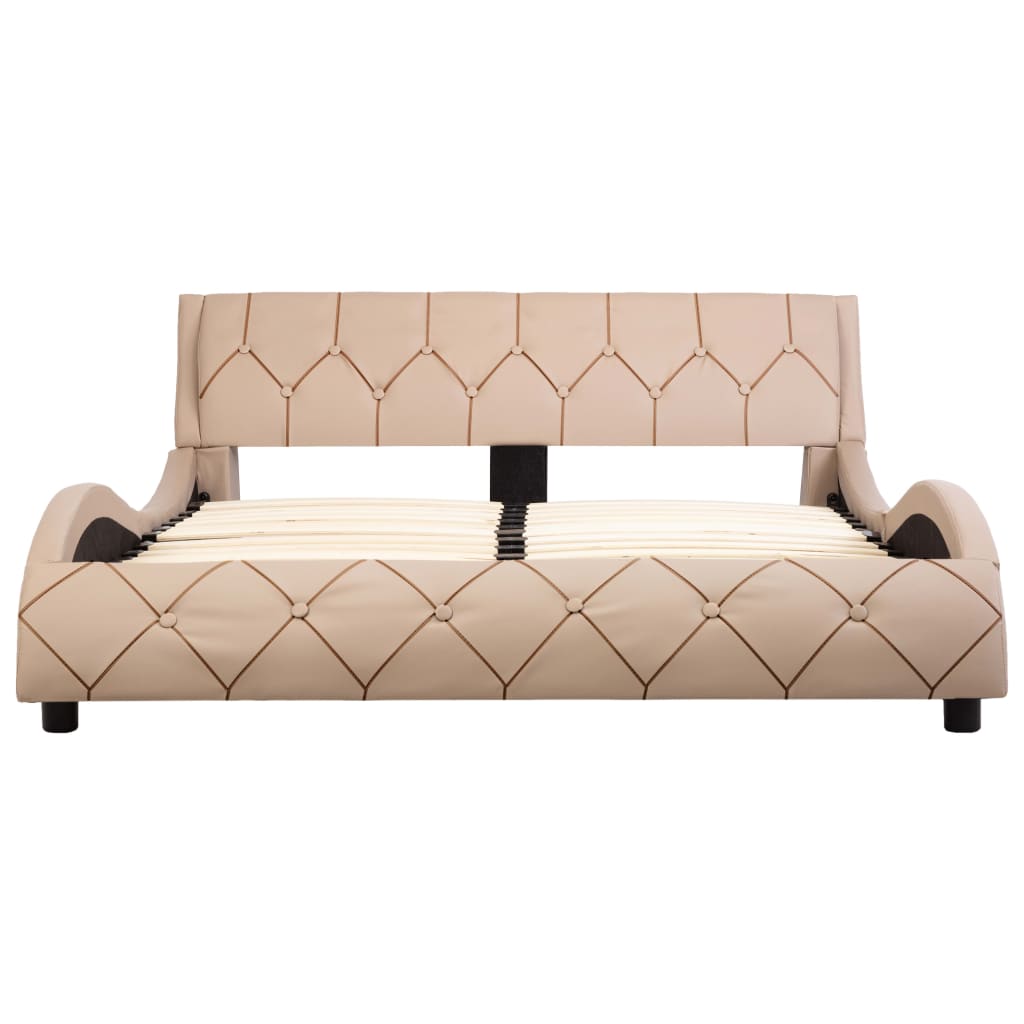 Cadru pat dublu cu LED, tapitat, vidaXL, Piele ecologica/otel/MDF, 120 x 200 cm, Maro cappuccino