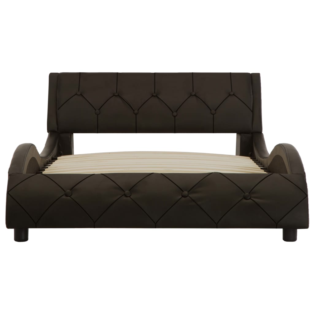 Cadru pat single cu LED, tapitat, vidaXL, Piele ecologica/otel/MDF, 100 x 200 cm, Gri inchis
