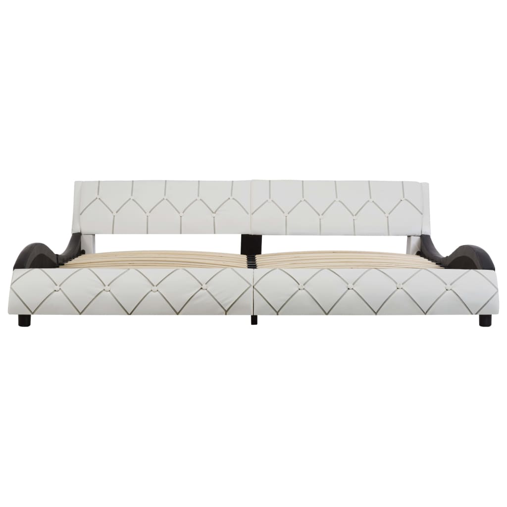 Cadru pat dublu cu LED, tapitat, vidaXL, Piele ecologica/otel/MDF, 180 x 200 cm, Alb/Negru