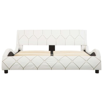 Cadru pat dublu cu LED, tapitat, vidaXL, Piele ecologica/otel/MDF, 140 x 200 cm, Alb Cadru pat dublu cu LED, tapitat, vidaXL, Piele ecologica/otel/MDF, 140 x 200 cm, Alb