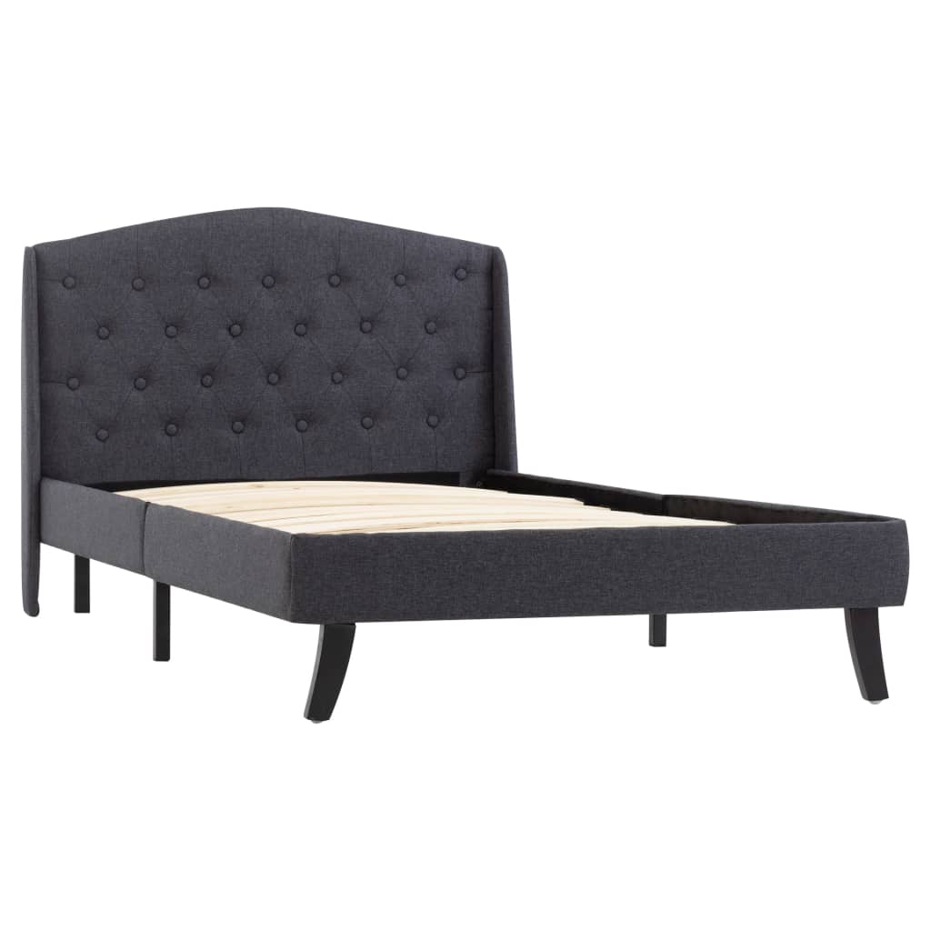 Cadru de pat single, vidaXL, Textil-Lemn, 90 x 200 cm, Gri inchis