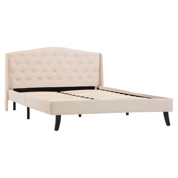 Cadru de pat dublu, vidaXL, Textil-Lemn, 120 x 200 cm, Crem Cadru de pat dublu, vidaXL, Textil-Lemn, 120 x 200 cm, Crem