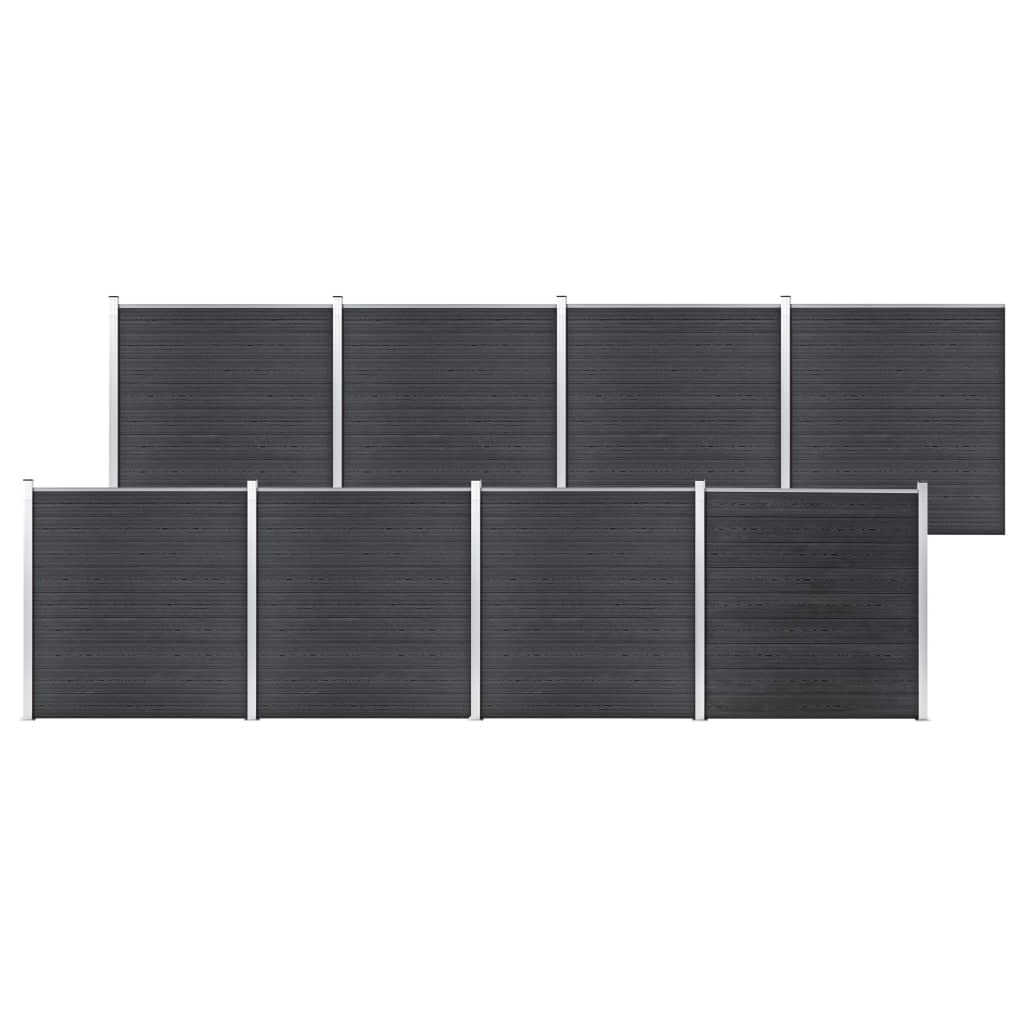 Set de 27 panouri de gard cu stalpi de gradina, vidaXL, Lemn compozit, 1391 x 186 cm, Gri