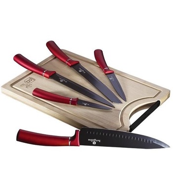 Set cutite cu plansa taiere bambus, 6 piese, Berlinger Haus, BH-2552, burgundy Set cutite cu plansa taiere bambus, 6 piese, Berlinger Haus, BH-2552, burgundy