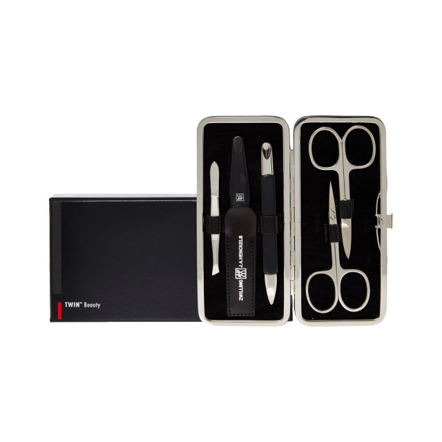 Trusa pentru manichiura, Zwilling, 5 piese din otel inoxidabil, placat cu nichel, etui pentru protectie din piele neagra