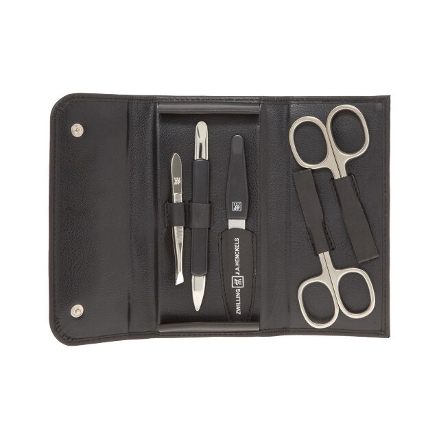 Trusa pentru manichiura, Zwilling Black, 5 piese din otel inoxidabil, placat cu nichel, etui pentru protectie din piele naturala